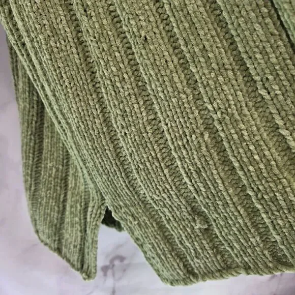 Vintage Y2K Sweater Women 3X Green Chenille Cable Knit Turtleneck Oversized - Picture 11 of 14